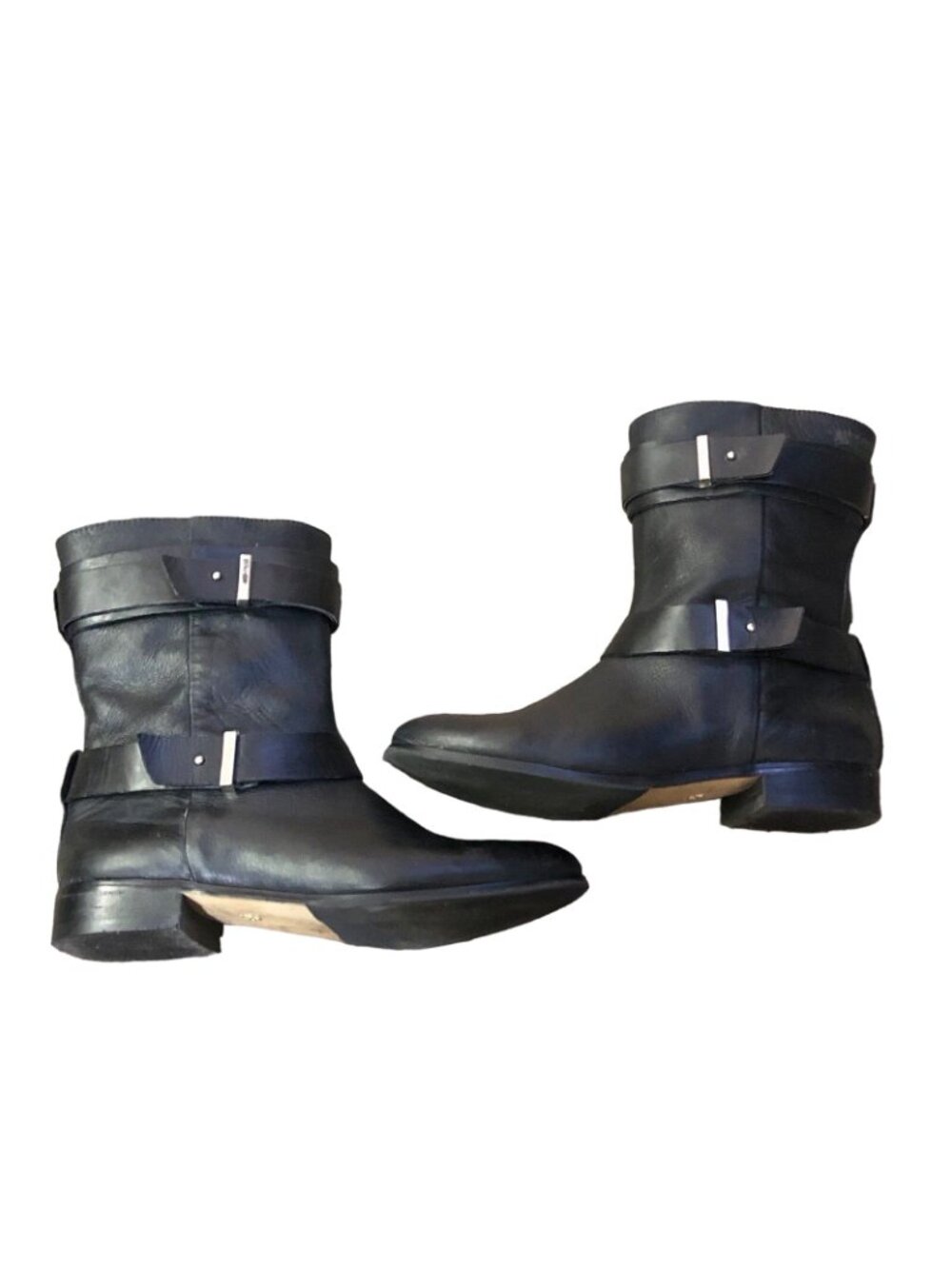 Ann Taylor Black Leather Ankle Moto Harness Boots Womens 6.5 Side Zip Used - Picture 5 of 12